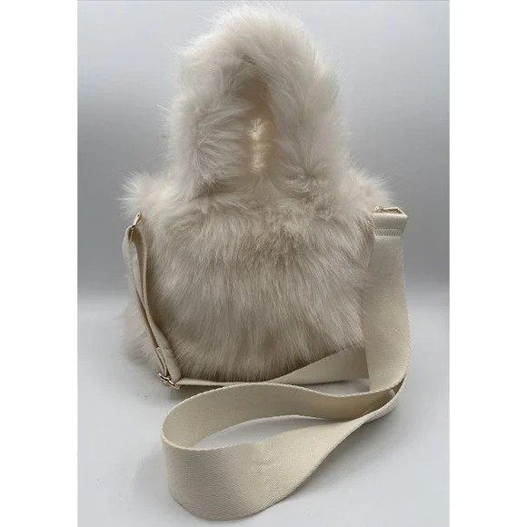H&M Cream‎ Faux Fur Crossbody Bag Soft Plush Winter Cozy Minimalist - Picture 3 of 11